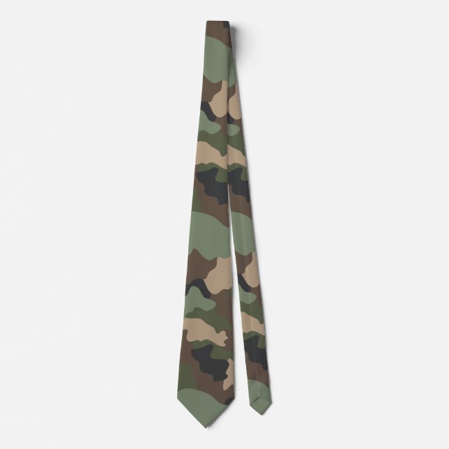 Woodland Camouflage Camo Khaki Green Tan Black Tie (Front)