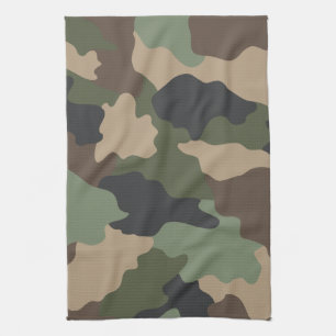 Woodland Camouflage Camo Khaki Tan Black Tea Towel