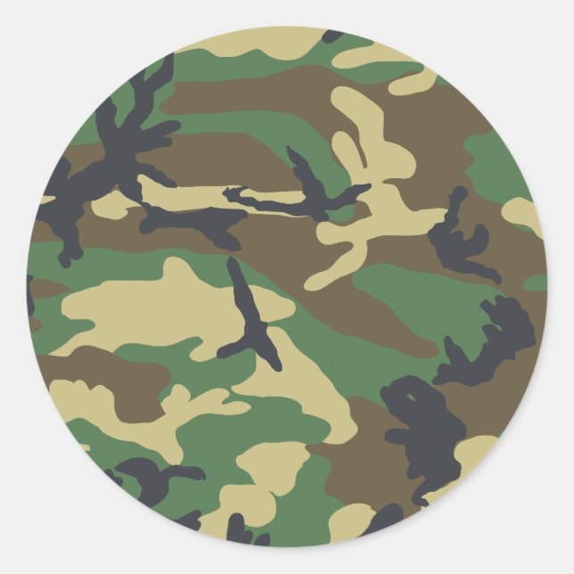 Woodland Camouflage Design Classic Round Sticker (Front)