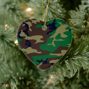 Woodland Camouflage Heart Ceramic Tree Decoration