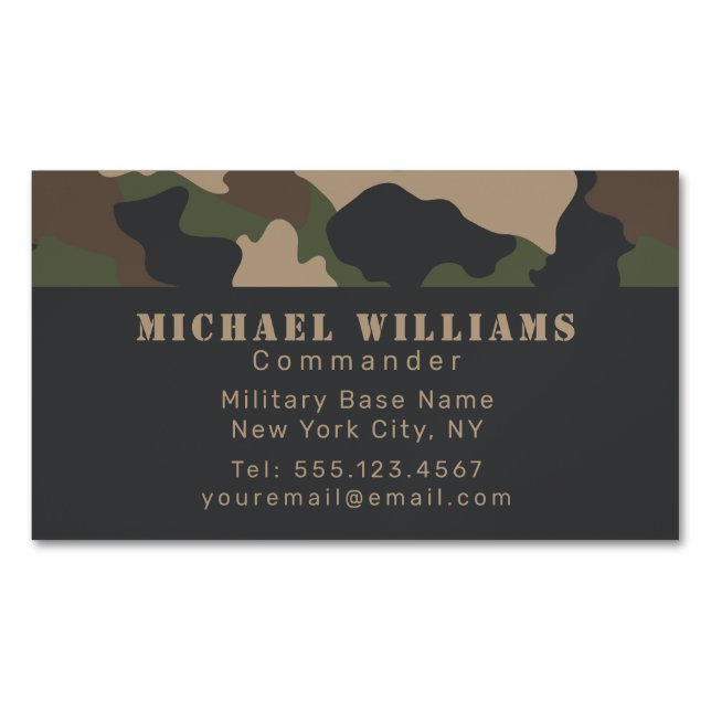 Woodland Camouflage Military Camo Khaki Tan Black Magnetic Business Card (Front)