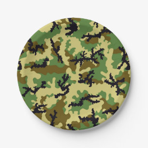 Woodland camouflage paper plate