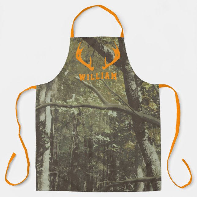 Woodland Camouflage Pattern Orange Deer Antlers Apron (Front)