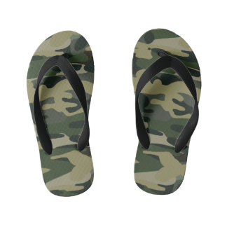 Woodland Camouflage Pattern Tactical Military Camo Kid's Flip Flops