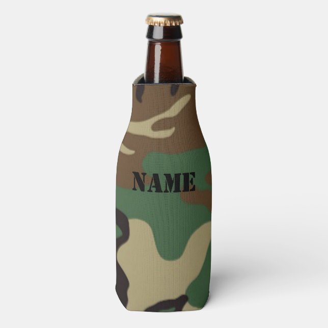 Woodland Camouflage ~ Personalised Name / Initials Bottle Cooler (Bottle Front)