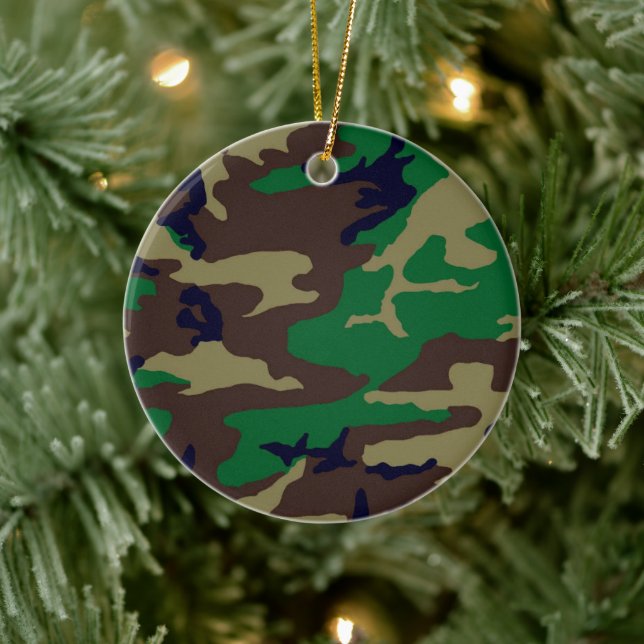 Woodland Camouflage Porcelain Circle Ornament (Tree)