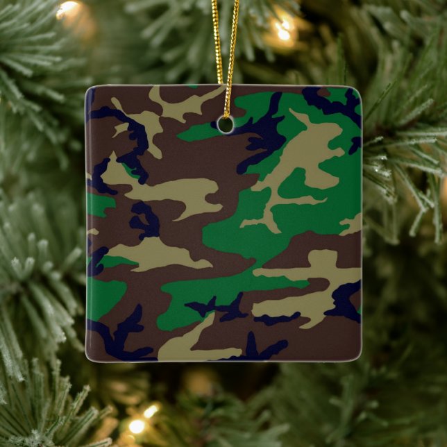Woodland Camouflage Porcelain Square Ornament (Tree)