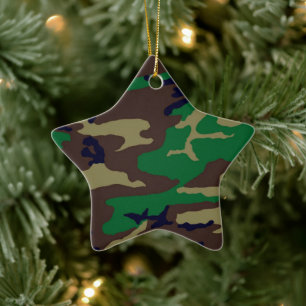 Woodland Camouflage Porcelain Star Ornament
