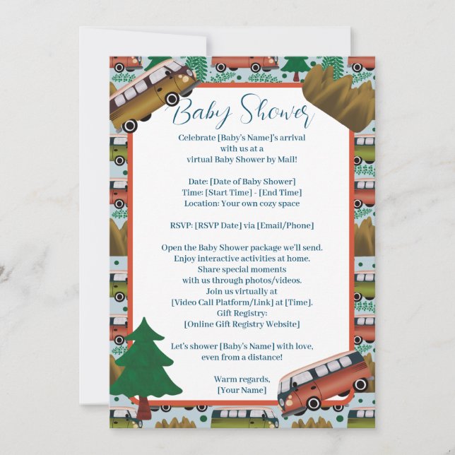 Woodland Camper Boy Baby Shower By Distance Invitation (Front)