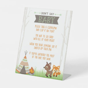 Woodland Camper Don't Say Baby Shower Game Pedestal Sign
