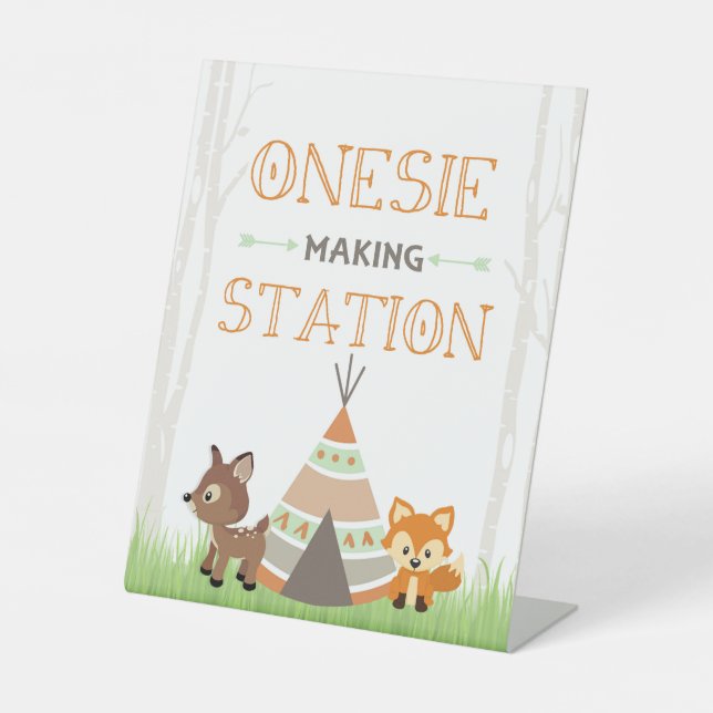 Woodland Camper Onesi Making Station Pedestal Sign (Front)