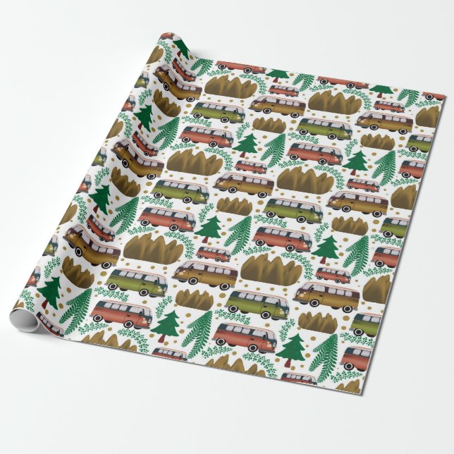 Woodland Camper Pattern Wrapping Paper (Unrolled)