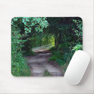 Woodland Canopy With Sunbeams On Dirt Path Mouse Mat