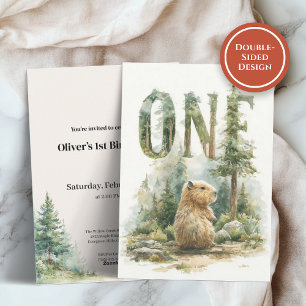 Woodland Capybara 1st Birthday Invitation