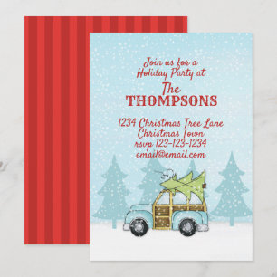 Woodland Car in Snow Cute Whimsical Holiday Party Invitation