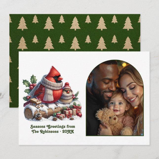 Woodland Cardinal Cosy Forest Christmas Photo Holiday Card (Front/Back)