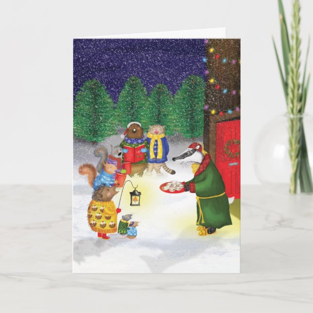 Woodland carol singers traditional Christmas card (Front)