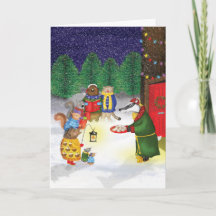 Woodland carol singers traditional Christmas card