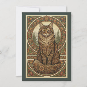Woodland Cat Nordic Folk Art Flat Thank You Card
