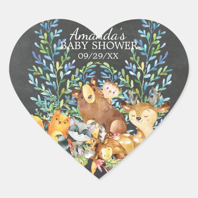 Woodland Chalkboard Baby Shower Favour Sticker (Front)