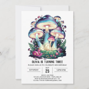 Woodland Charming Digital Mushroom Birthday Invitation