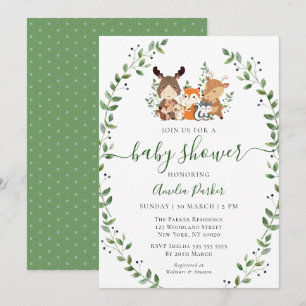 Woodland Chic Greenery Forest Animals Baby Shower Invitation
