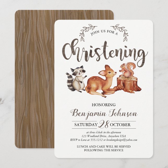 Woodland Christening Invitation (Front/Back)