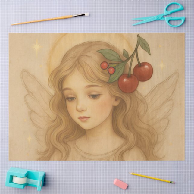 Woodland Christmas Angel with Cherries Tissue Paper (Craft)