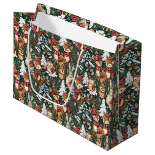 Woodland Christmas Animals Pattern – Cute Winter 8 Large Gift Bag