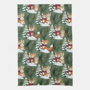 Woodland Christmas Animals Pattern – Cute Winter 9 Tea Towel