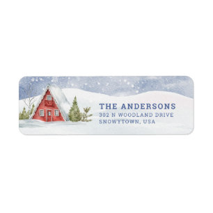 Woodland Christmas Cabin   return address  Lab