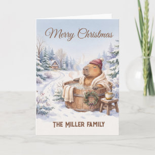 Woodland Christmas Capybara Winter Bath Family Card