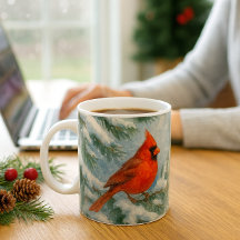 Woodland Christmas Cardinal Bird Mug