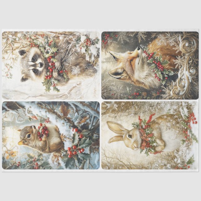 Woodland Christmas Critters Tissue Paper (Front)