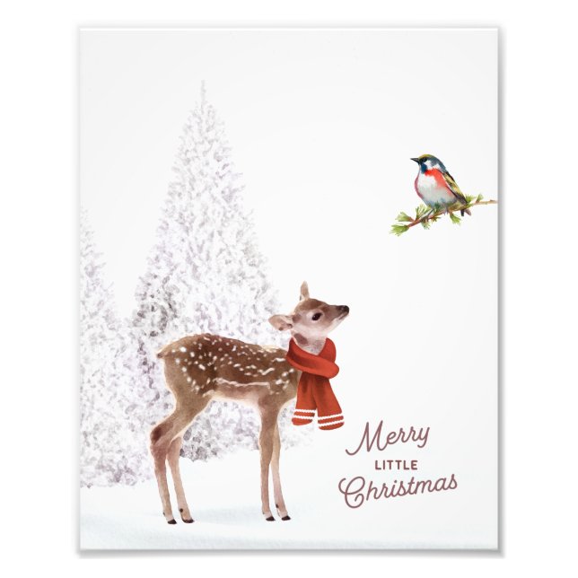 Woodland Christmas Deer and Bird Wall Art (Front)