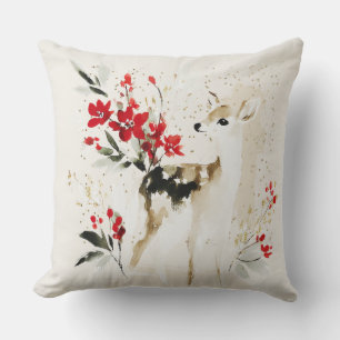 Woodland Christmas Fawn Watercolor Cushion