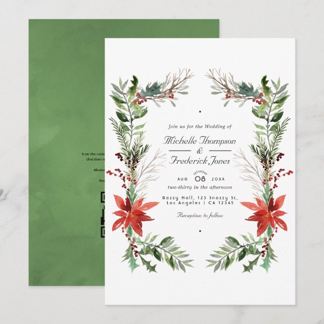 Woodland Christmas QR Code RSVP Wedding Invitation (Front/Back)