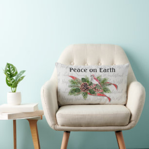 Woodland Christmas   Red Cardinal Lumbar Cushion