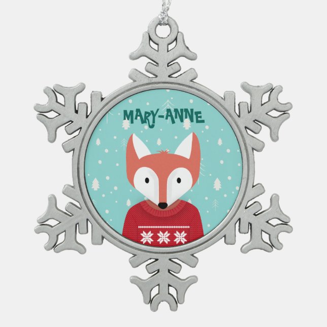 Woodland Christmas Snowflake Pewter Christmas Ornament (Front)