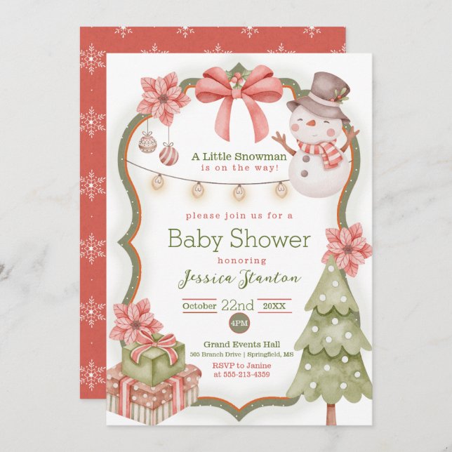 Woodland Christmas Snowman Baby Shower Invitation (Front/Back)
