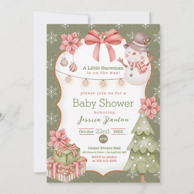 Woodland Christmas Snowman Baby Shower Invitation (Front)
