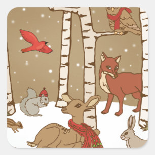 Woodland Christmas Square Sticker