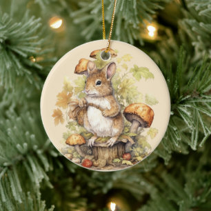 Woodland Christmas squirrel add text watercolor Ceramic Tree Decoration