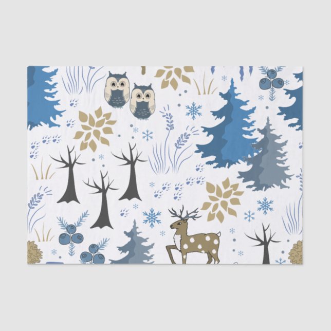 Woodland Christmas Trees and Animals  Tissue Paper (Front)