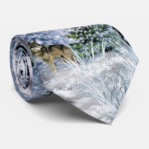 Woodland Christmas with Wolves Blue Mens Tie