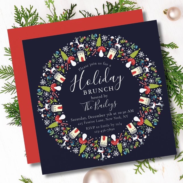 Woodland Christmas Wreath | Christmas Brunch Invitation (Creator Uploaded)