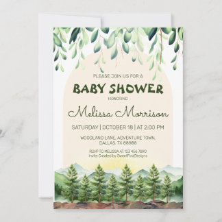 Woodland Classic Arch Baby Boy Shower Invitation
