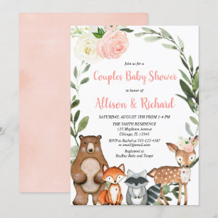 Woodland couples baby shower, cute animals invitation