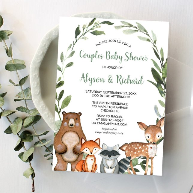 Woodland couples baby shower, gender neutral invitation (Creator Uploaded)