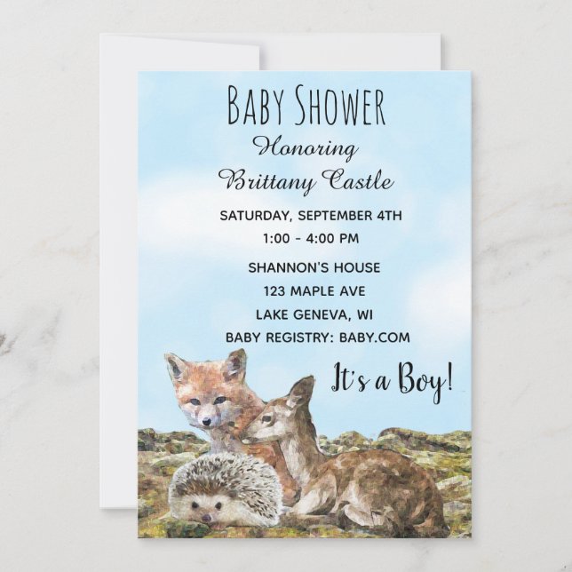 Woodland Creature Animals Baby Shower Invitation (Front)